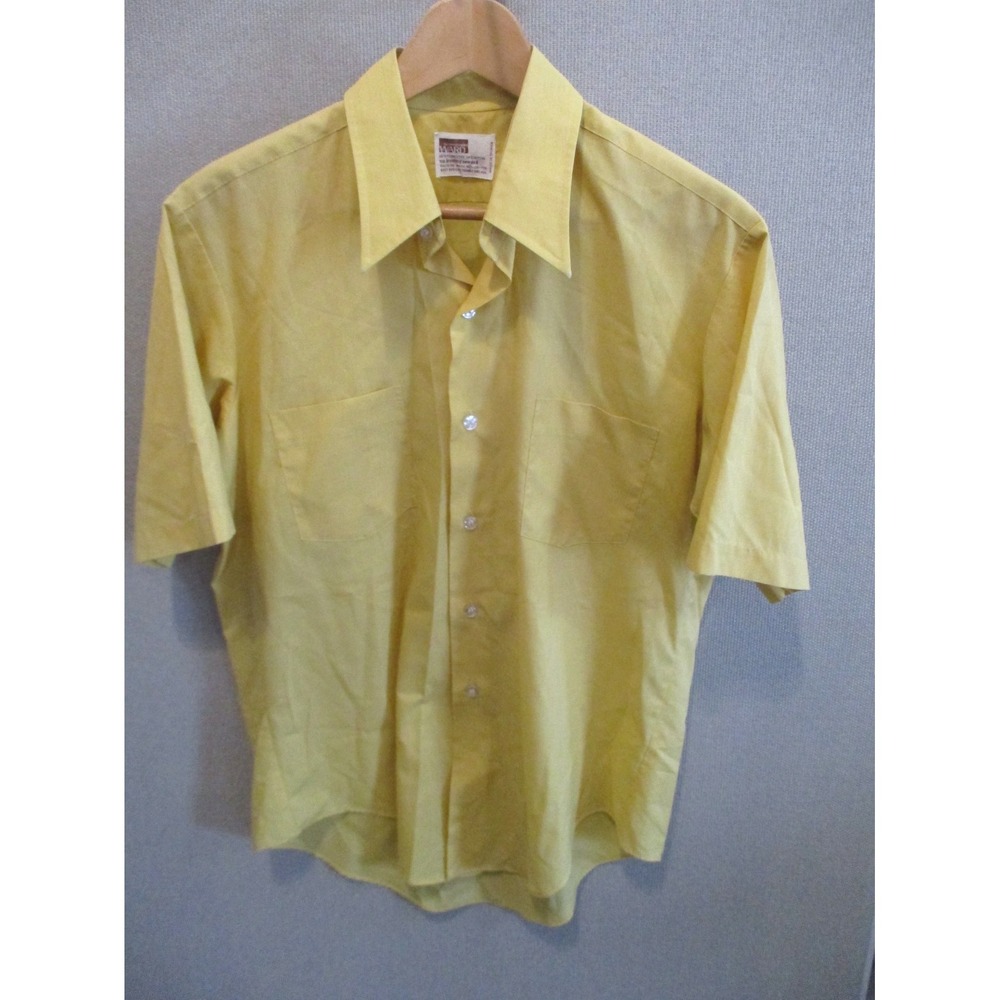 VTG 70's Montgomery Ward SS Dress Shirt Size 16 Large Dark Yellow